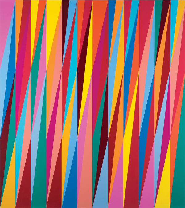 Odili Donald Odita, Firewall, 2013. The Nigerian-born Odili’s zigzagging shards of vibrant color suggest colliding cultures and emotions. ©ODILI DONALD ODITA/COURTESY THE ARTIST AND JACK SHAINMAN GALLERY, NEW YORK