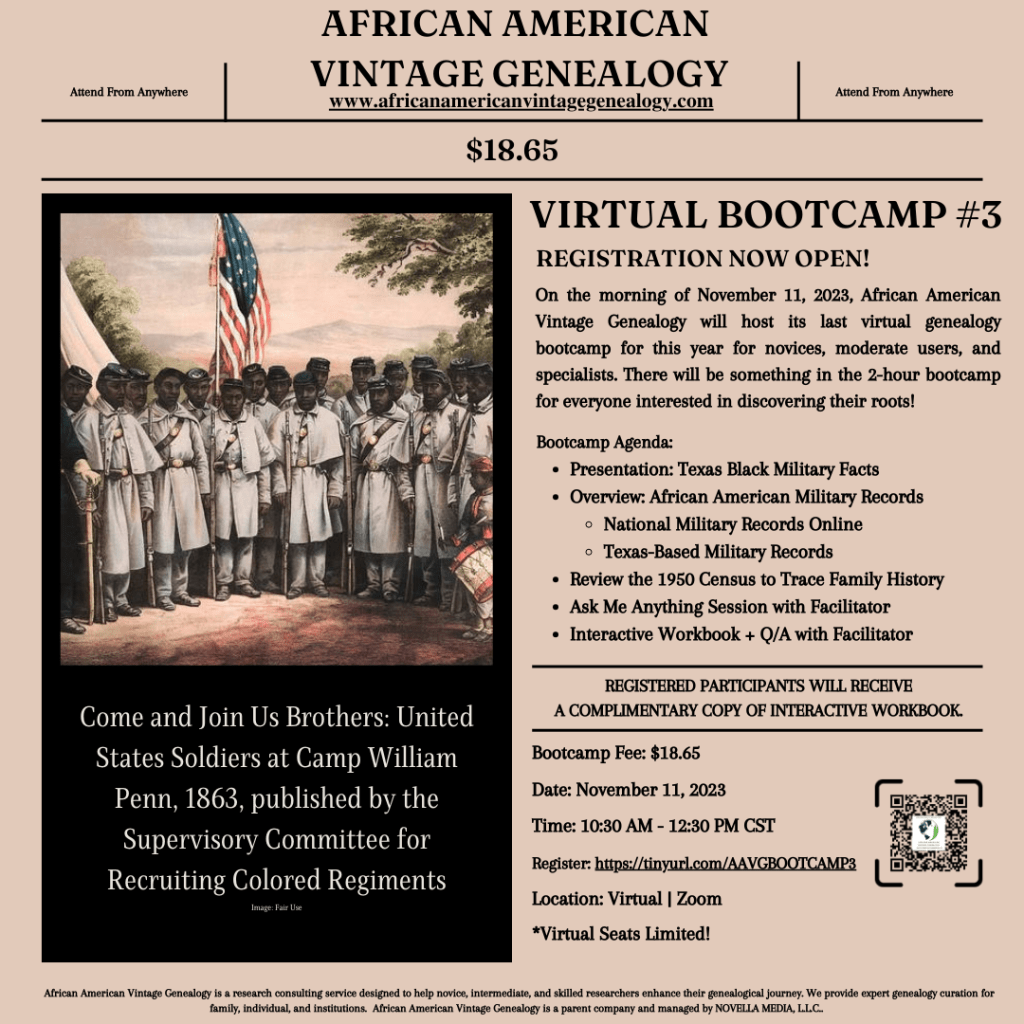 ART Genealogy | November 2023 Black Virtual Genealogy Boot Camp #3